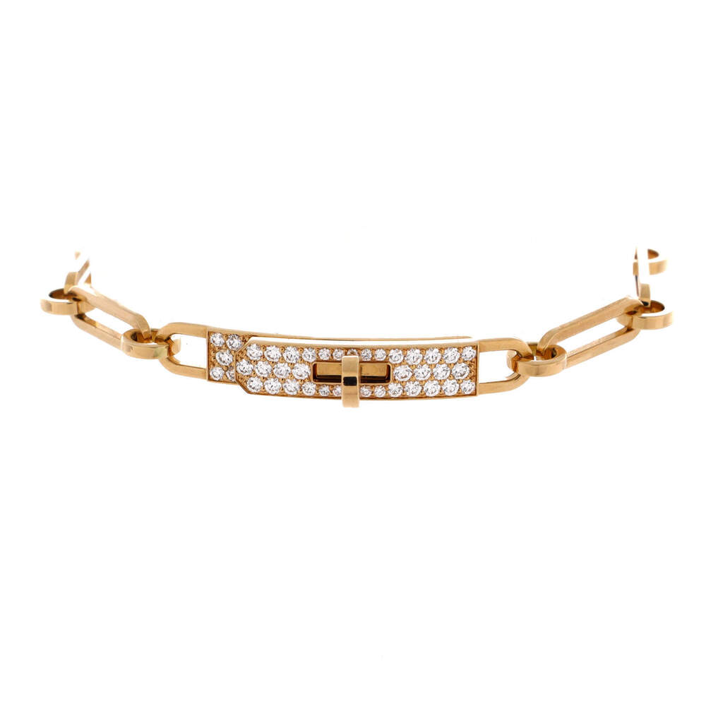 Hermes Small Kelly Chaine Bracelet 18K Yellow Gold and Pave Diamonds